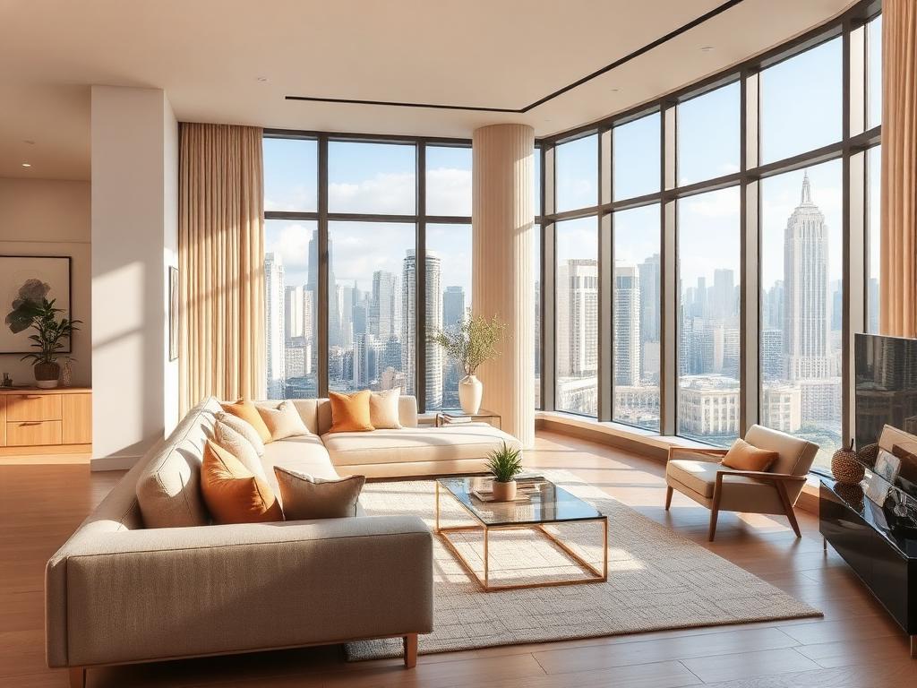 Sala de estar de apartamento premium com vista panorâmica